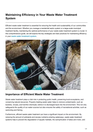 maintaining efficiency in your waste water