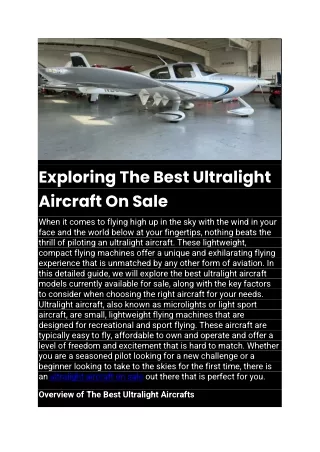 Exploring The Best Ultralight Aircraft On Sale