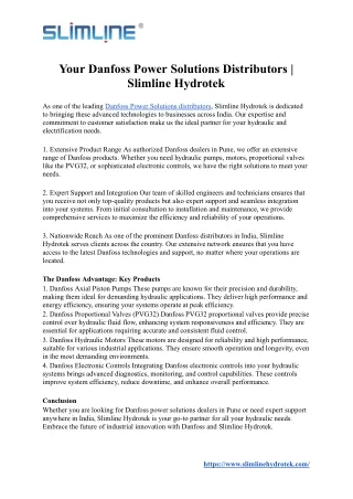 Your Danfoss Power Solutions Distributors | Slimline Hydrotek