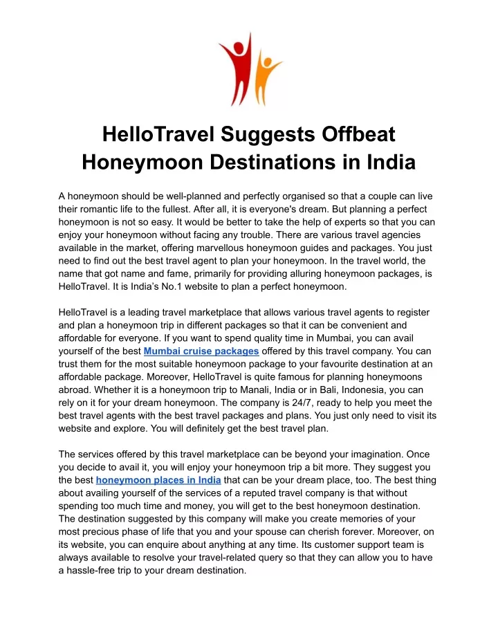 hellotravel suggests offbeat honeymoon