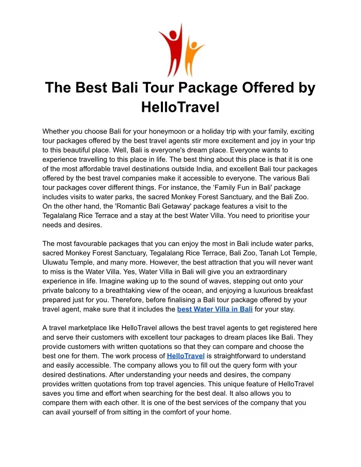 the best bali tour package offered by hellotravel