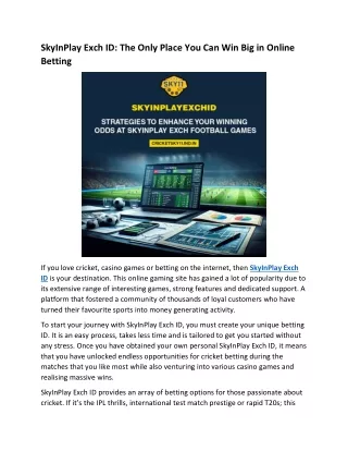 SkyInPlay Exch ID The Only Place You Can Win Big in Online Betting