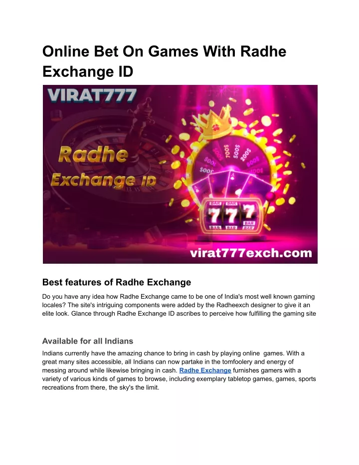 online bet on games with radhe exchange id