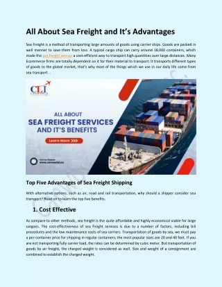 All about Sea Freight and It’s Advantages