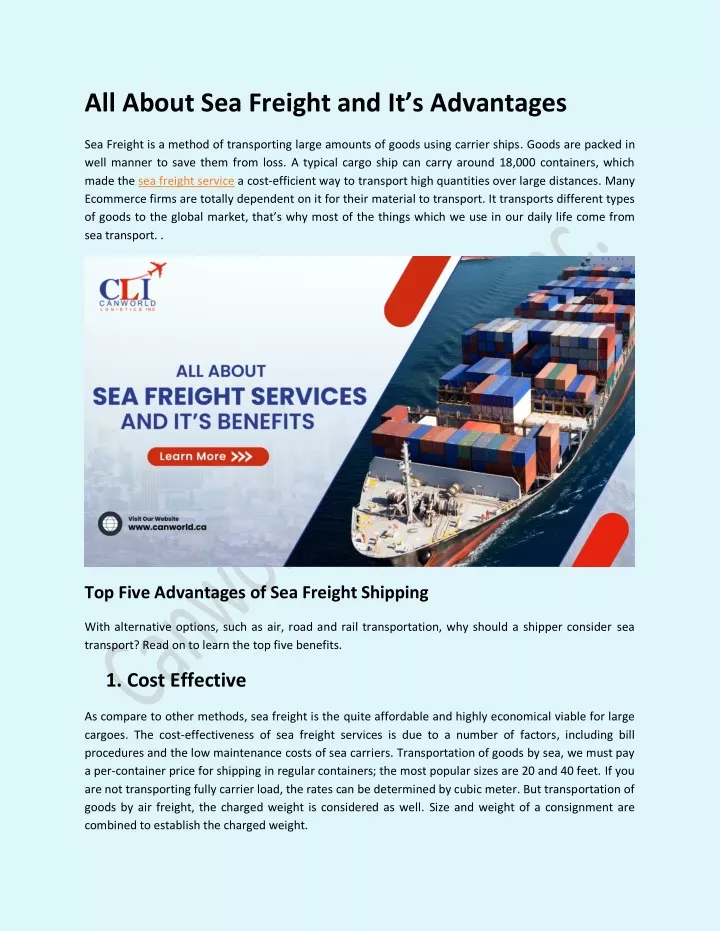 all about sea freight and it s advantages