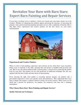 Revitalize Your Barn with Barn Stars Expert Barn Painting and Repair Services