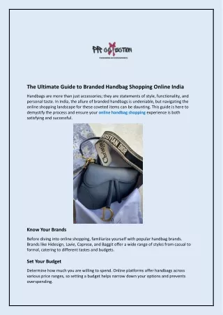 The Ultimate Guide to Branded Handbag Shopping Online India