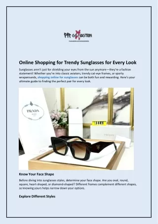 Online Shopping for Trendy Sunglasses for Every Look