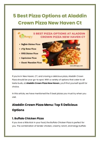 5 Best Pizza Options at Aladdin Crown Pizza New Haven Ct