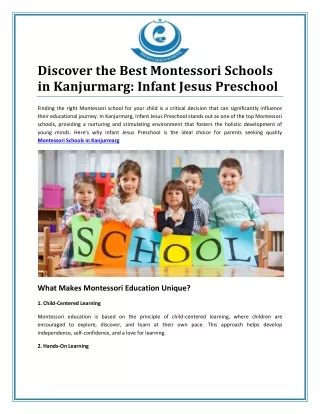 Exploring Top Montessori Schools in Kanjurmarg for Your Child's