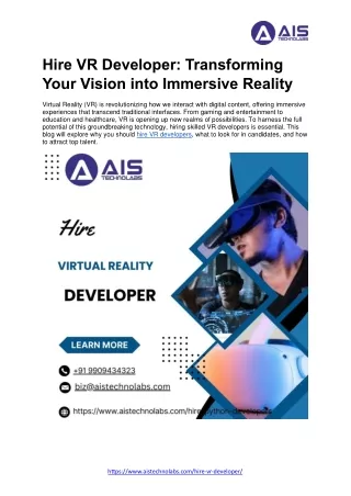 hire vr developer transforming your vision into