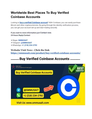 Worldwide Best Places To Buy Verified Coinbase Accounts
