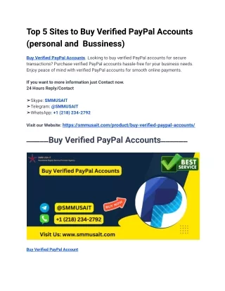 Top 5 Sites to Buy Verified PayPal Accounts (personal and  Bussiness)