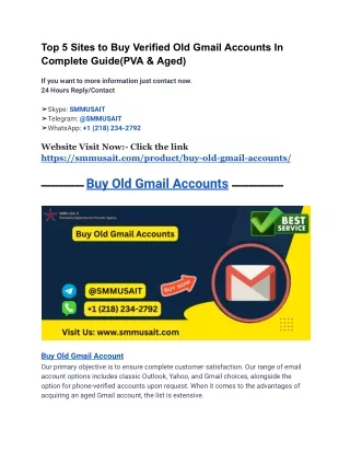 Top 5 Sites to Buy Verified Old Gmail Accounts In Complete Guide(PVA & Aged)