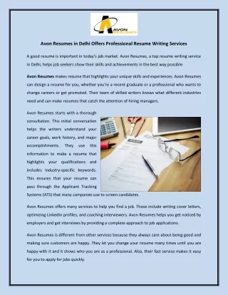 Avon Resumes in Delhi Offers Professional Resume Writing Services