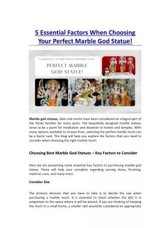 5 Essential Factors When Choosing Your Perfect Marble Deity Sculpture! 