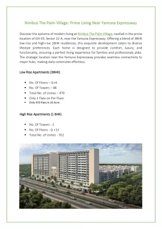 nimbus the palm village prime living near yamuna