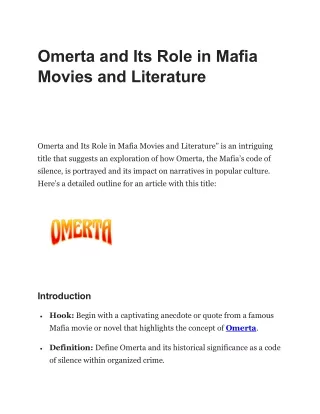 Omerta and Its Role in Mafia Movies and Literature