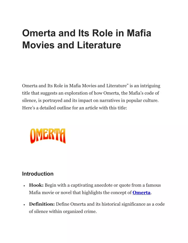 omerta and its role in mafia movies and literature