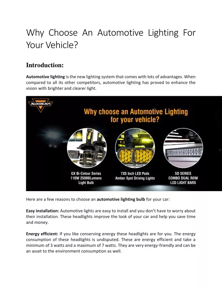 why choose an automotive lighting for your vehicle