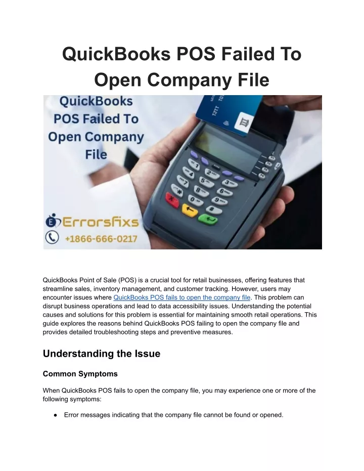 quickbooks pos failed to open company file