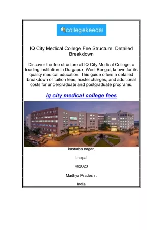 IQ City Medical College Fee Structure Detailed Breakdown