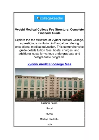 Vydehi Medical College Fee Structure Complete Financial Guide