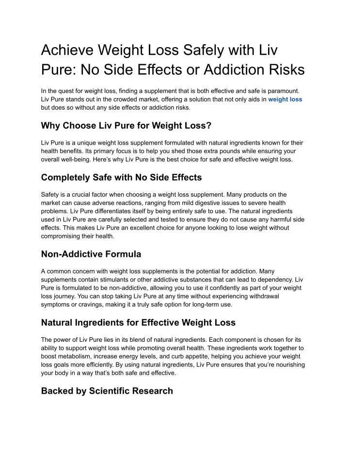 achieve weight loss safely with liv pure no side