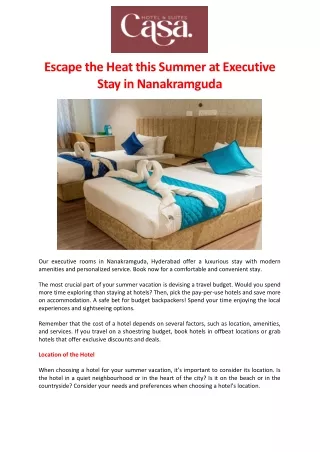 Escape the Heat this Summer at Executive Stay in Nanakramguda