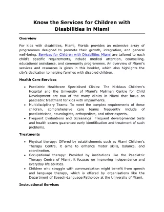 Know the Services for Children with Disabilities in Miami