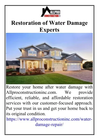 Restoration of Water Damage Experts