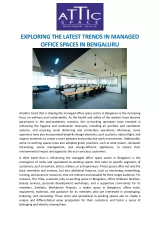 EXPLORING THE LATEST TRENDS IN MANAGED OFFICE SPACES IN BENGALURU