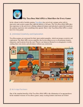 Why Toca Boca Mod APK is a Must-Have for Every Gamer