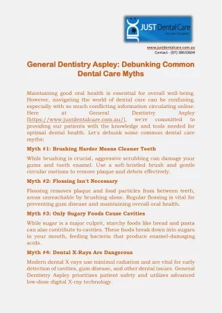 General Dentistry Aspley- Debunking Common Dental Care Myths