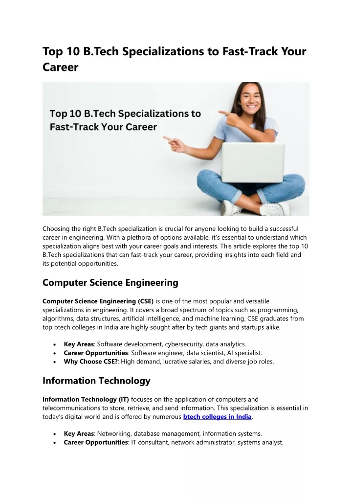 top 10 b tech specializations to fast track your