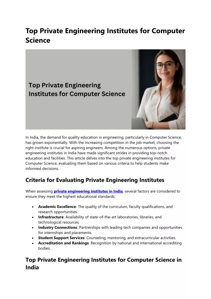 top private engineering institutes for computer