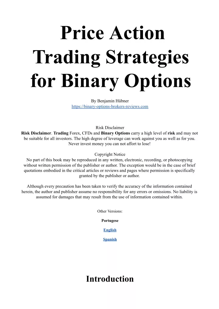 price action trading strategies for binary options