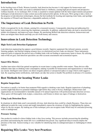 Perth Leak Detection: Innovations and Greatest Methods for 2024
