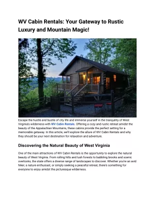 Discover Cozy WV Cabin Rentals for Your Next Getaway