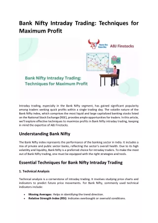 bank nifty intraday trading techniques