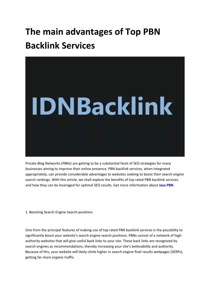 the main advantages of top pbn backlink services