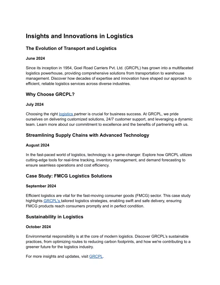 insights and innovations in logistics