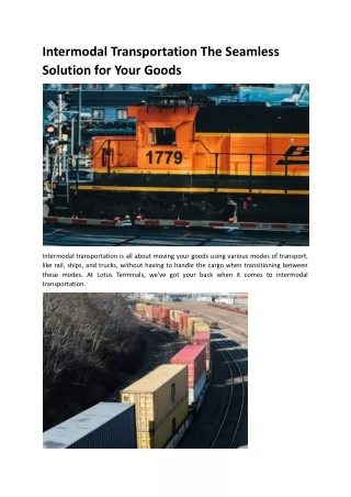 Intermodal Transportation The Seamless Solution for Your Goods