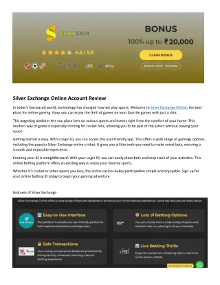 Silver Exchange Online for your game time