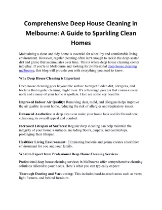 Comprehensive Deep House Cleaning in Melbourne: A Guide to Sparkling Clean Homes