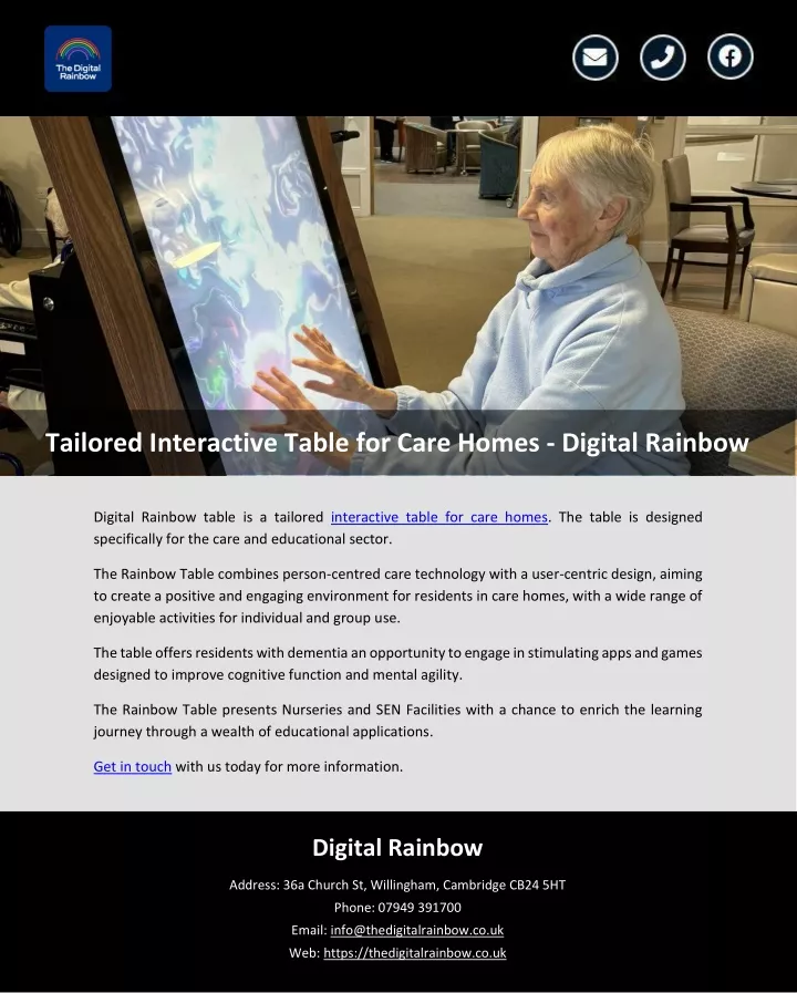 tailored interactive table for care homes digital