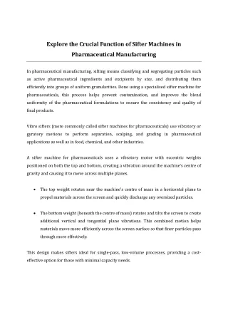 Explore the Crucial Function of Sifter Machines in Pharmaceutical Manufacturing