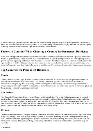 Which country is best to live permanently?