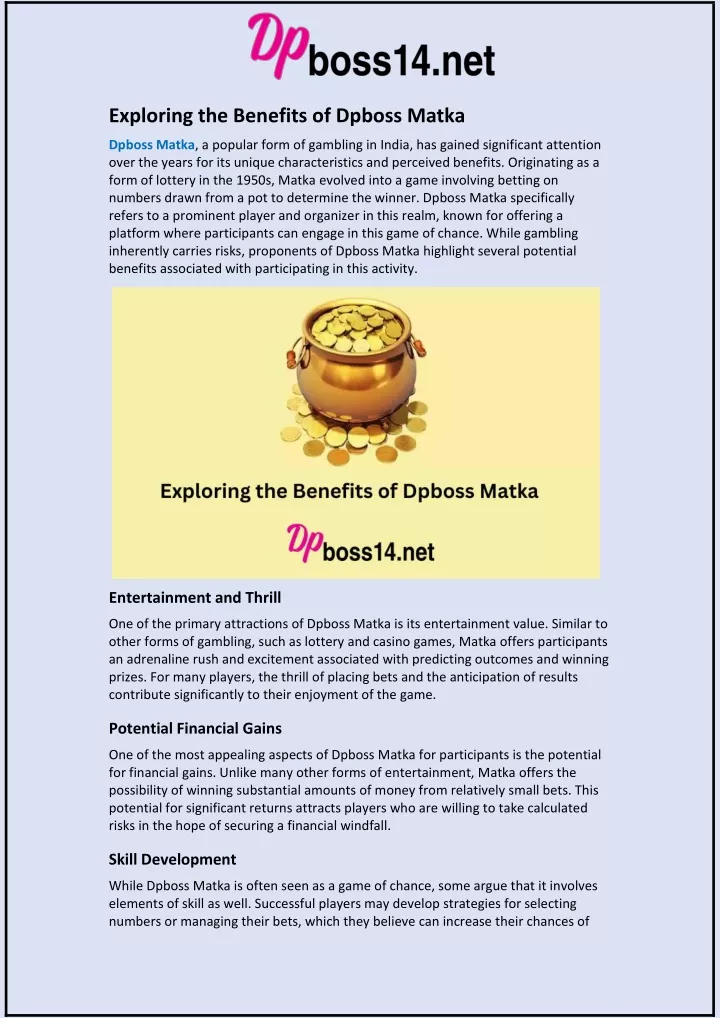 exploring the benefits of dpboss matka