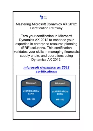 Mastering Microsoft Dynamics AX 2012 Certification Pathway